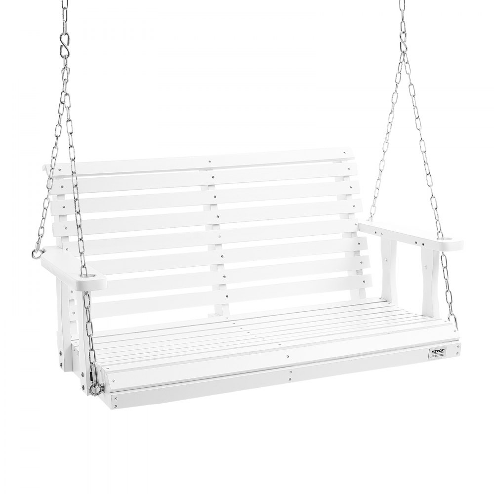 VEVOR Wooden Porch Swing 4 ft, Patio bench swing for Courtyard & Garden, Upgraded 880 lbs Strong Load Capacity, Heavy Duty Swing Chair Bench with Hanging Chains for Outdoors, White - MLQQCMK4YC0004ZALV0