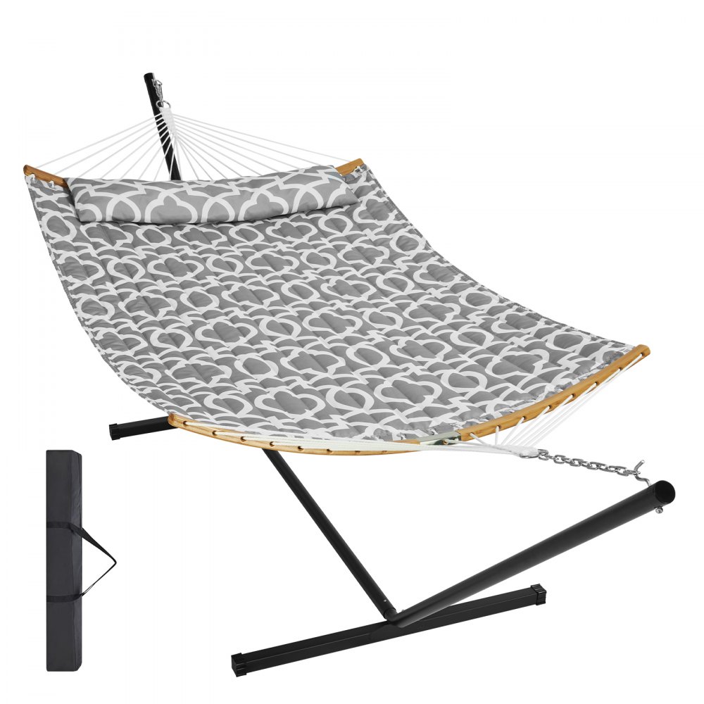 VEVOR Two Person Hammock with Stand Included, Double Hammock with Curved Spreader Bar and Detachable Pillow and Portable Carrying Bag, Perfect for Outdoor Freestanding Hammock, 480lb Capacity - HFDCHBSXHWTXFST1WV0