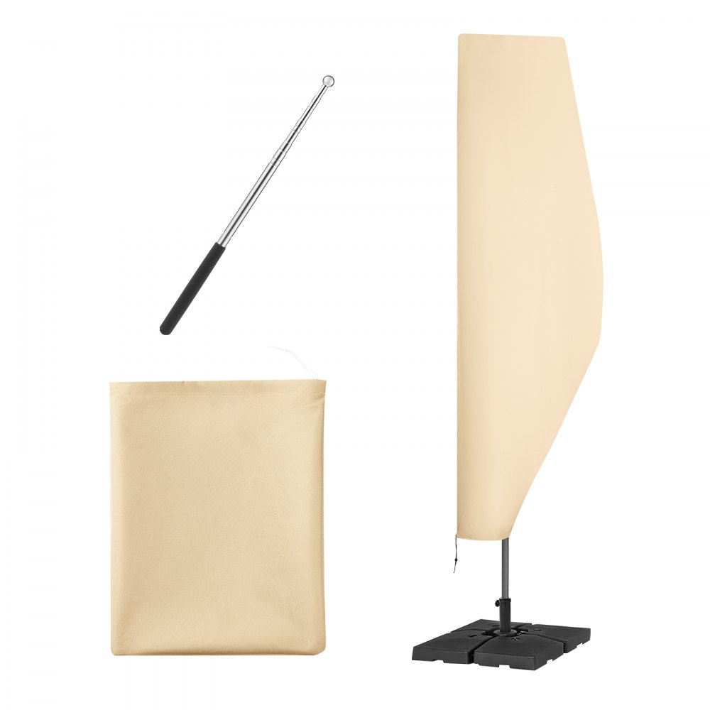 Patio Umbrella Cover for 7ft to 13ft Offset Umbrellas, Water Resistant PU 2000mm, Outdoor Umbrella Cover with Zipper and Rod, Beige - HWS420DPU13FTFE64V0