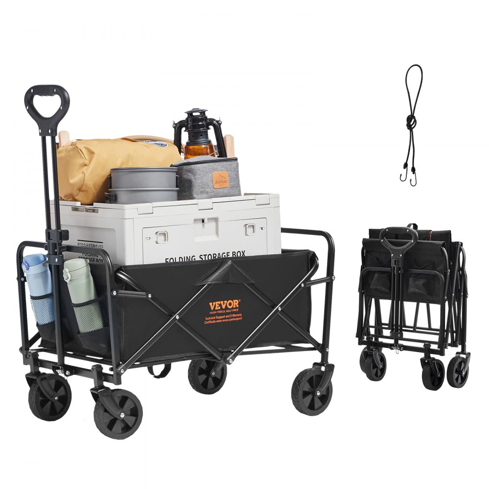 VEVOR Collapsible Folding Wagon, 2 cu.ft Beach Wagon Cart with All-Terrain 5in Wheels, Heavy Duty Folding Wagon Cart 220 lbs Weight Capacity with Drink Holders, Sports Wagon for Camping, Shopping, Gar - ZDHYBXSSTCHSMHEGRV0