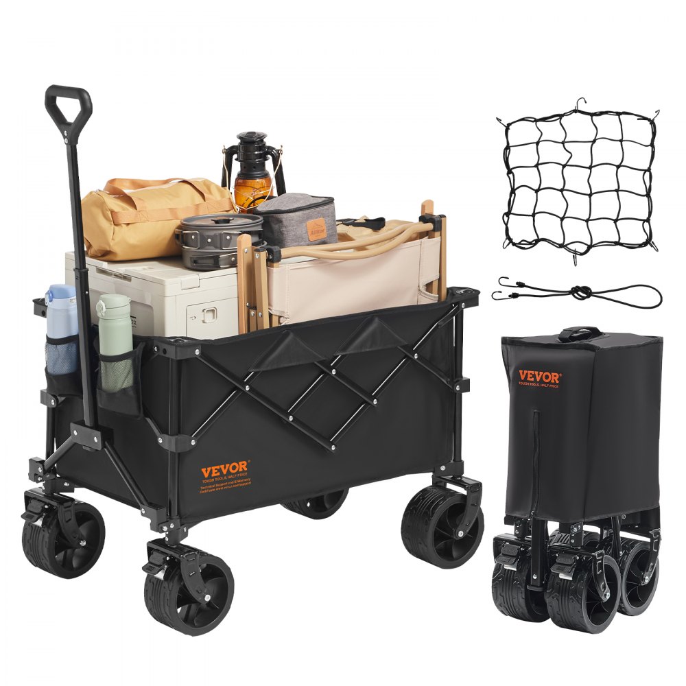 VEVOR Collapsible Folding Wagon, 150 L Beach Wagon Cart with All-Terrain Wheels, Heavy Duty Folding Wagon Cart Max 265 lbs with Drink Holders, Sports Wagon for Camping, Shopping, Garden - ZDHYBXSSTCHSMSR84V0