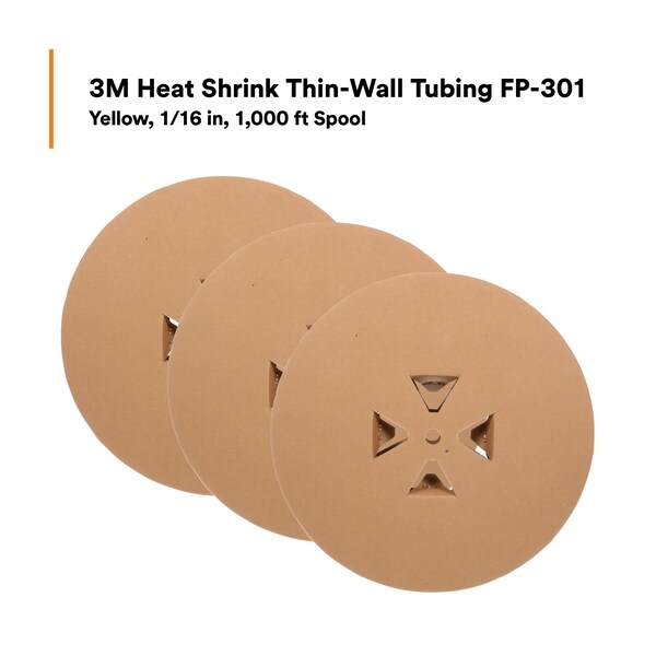 3M Shrink Tubing, 0.063in ID, Ylw, 1000ft, PK3 - FP301-1/16-1000'-YELLOW-SPOOL