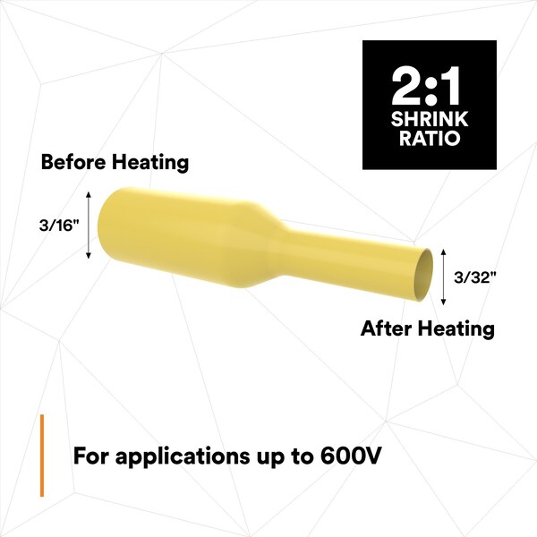 3M Shrink Tubing, 0.187in ID, Yellw, 250ft, PK3 - FP301-3/16-250'-YELLOW-SPOOL