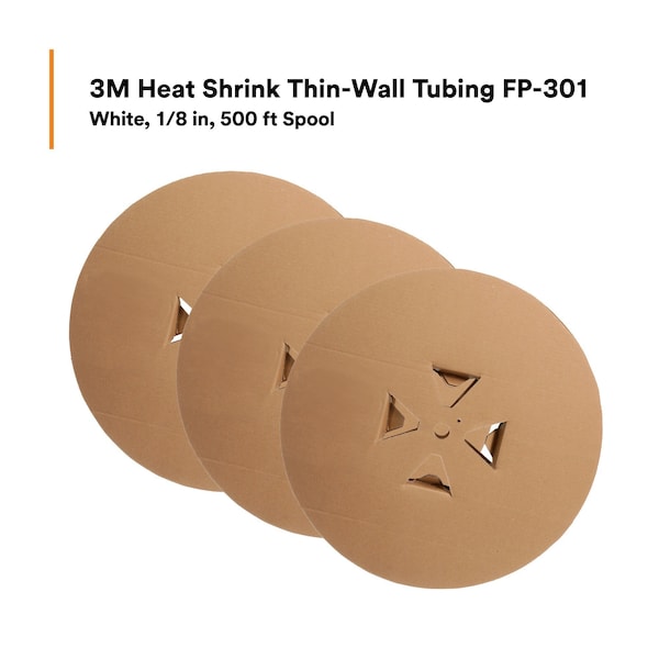 3M Shrink Tubing, 0.125in ID, White, 500ft, PK3 - FP301-1/8-500'-WHITE-SPOOL