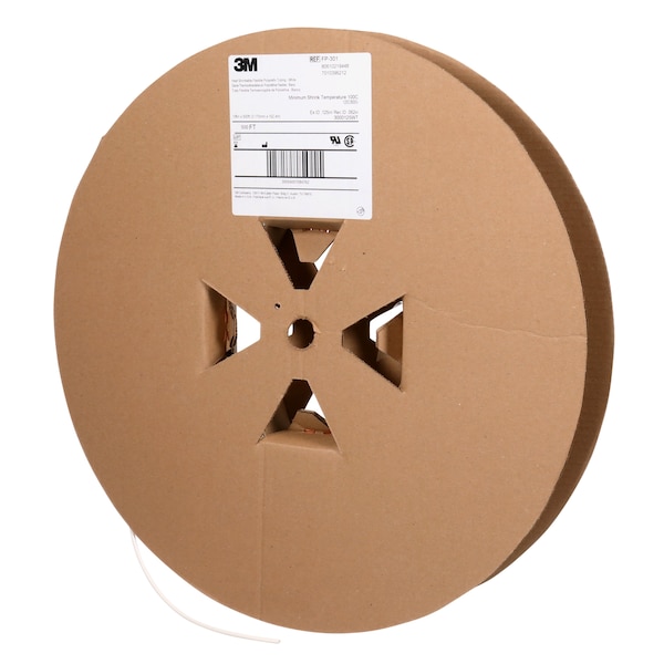 3M Shrink Tubing, 0.125in ID, White, 500ft, PK3 - FP301-1/8-500'-WHITE-SPOOL