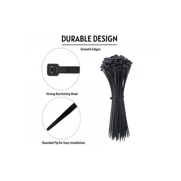 Kable Kontrol Cable Zip Ties, 14'' Inch Long, 120 Lbs Tensile Strength, 100 Pcs Pack, UV Resistant Black - CTUSA-14-120-100-BK