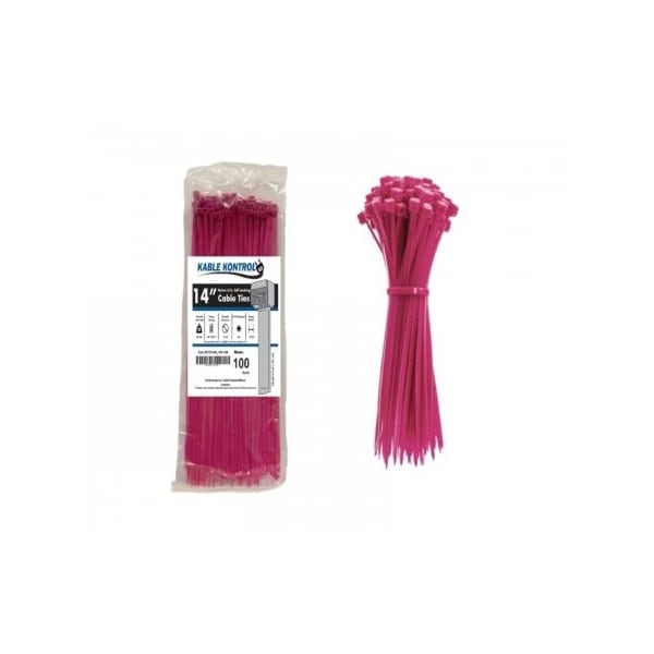 Kable Kontrol Zip Ties - 14in Long - 100 Pc Pk - Fluorescent Pink - Nylon - 50 Lbs Tensile Strength - CT514FL-PK-100
