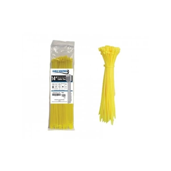 Kable Kontrol Zip Ties - 14in Long - 100 Pc Pk - Fluorescent Yellow - Nylon - 50 Lbs Tensile Strength - CT514FL-YL-100