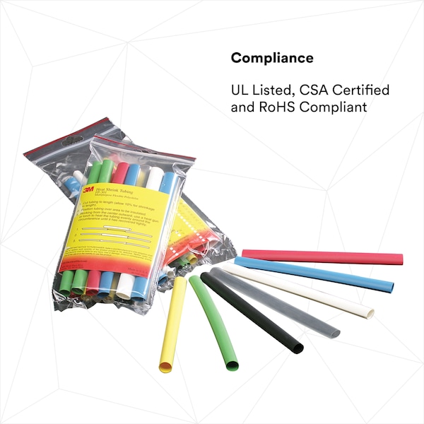 3M Shrink Tubing, 0.125in ID, Colors, 6in, PK28 - FP301-1/8-6"-ASSORTED-10-28 PC PKS