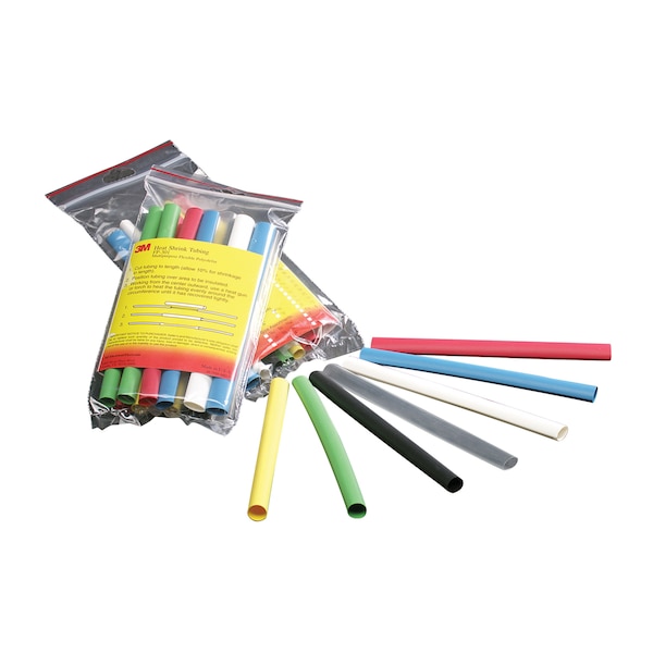 3M Shrink Tubing, 0.125in ID, Colors, 6in, PK28 - FP301-1/8-6"-ASSORTED-10-28 PC PKS