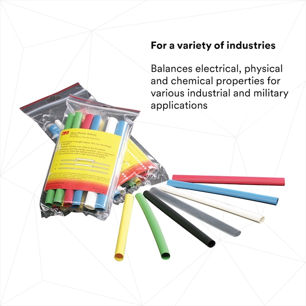 3M Shrink Tubing, 0.125in ID, Colors, 6in, PK28 - FP301-1/8-6"-ASSORTED-10-28 PC PKS