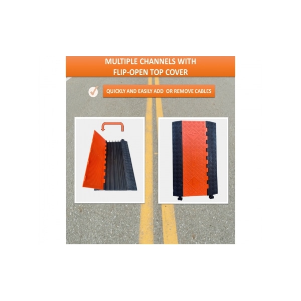 Kable Kontrol ATLAS Extra Heavy Duty Cable Protector Ramp-5 Channels-Durable Polyurethane Construction-Orange Lid - CP9984-OR