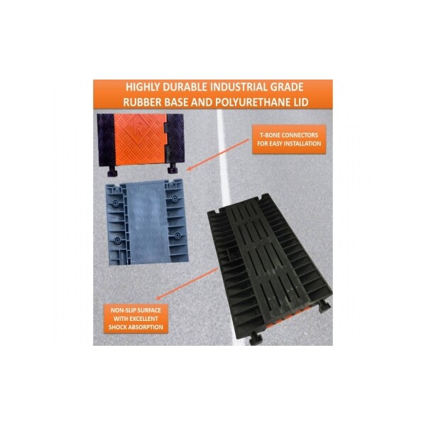 Kable Kontrol ATLAS Extra Heavy Duty Cable Protector Ramp-5 Channels-Durable Polyurethane Construction-Orange Lid - CP9984-OR