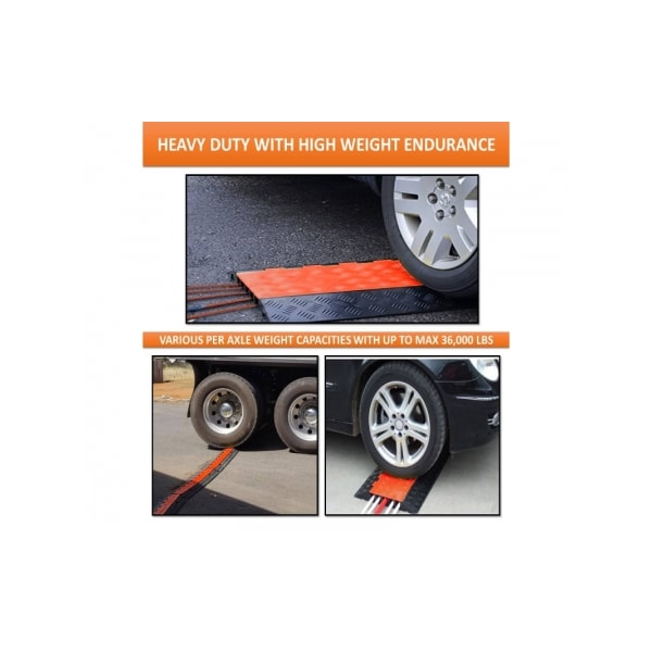 Kable Kontrol ATLAS Extra Heavy Duty Cable Protector Ramp-5 Channels-Durable Polyurethane Construction-Orange Lid - CP9984-OR