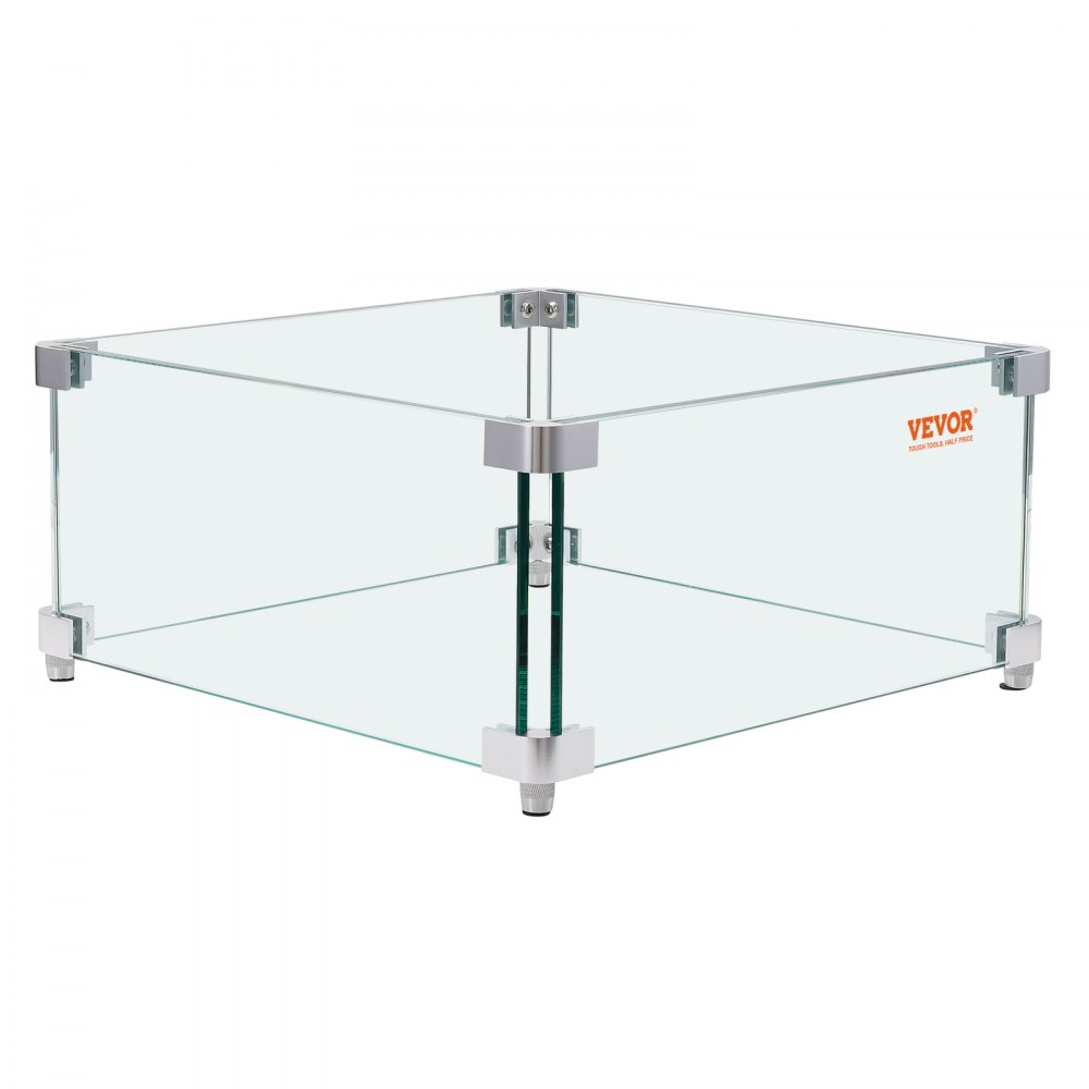 VEVOR Gas Fire Pit Wind Guard for Square Fire Table, 15 x 15 x 7 inch Clear Tempered Wind Guard for Firepits, 0.31 inch Thick Square Glass Shield, Glass Panel with Hard Corner Bracket & Feet - HKFFZGHBLZFX8PISWV0