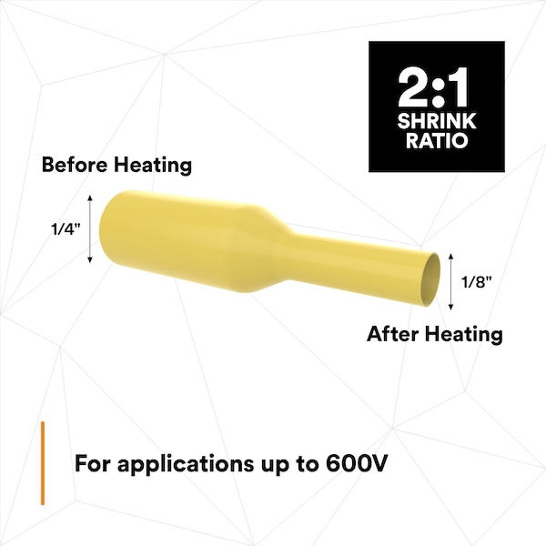 3M Shrink Tubing, 0.125in ID, Yellw, 500ft, PK3 - FP301-1/8-500'-YELLOW-SPOOL