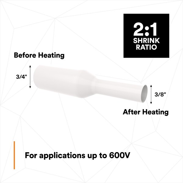 3M Shrink Tubing, 0.75in ID, White, 200ft, PK3 - FP301-3/4-200'-WHITE-SPOOL