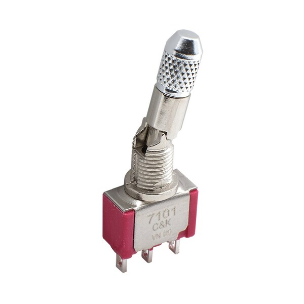 Componentes C&K Interruptor de Palanca, Spdt, Encendido-Apagado-Encendido, Enclavado, 0.02A, 20Vdc, 3 Agujeros en PCB, Terminal de Soldadura, Palanca - 7103MD9AV2BE.