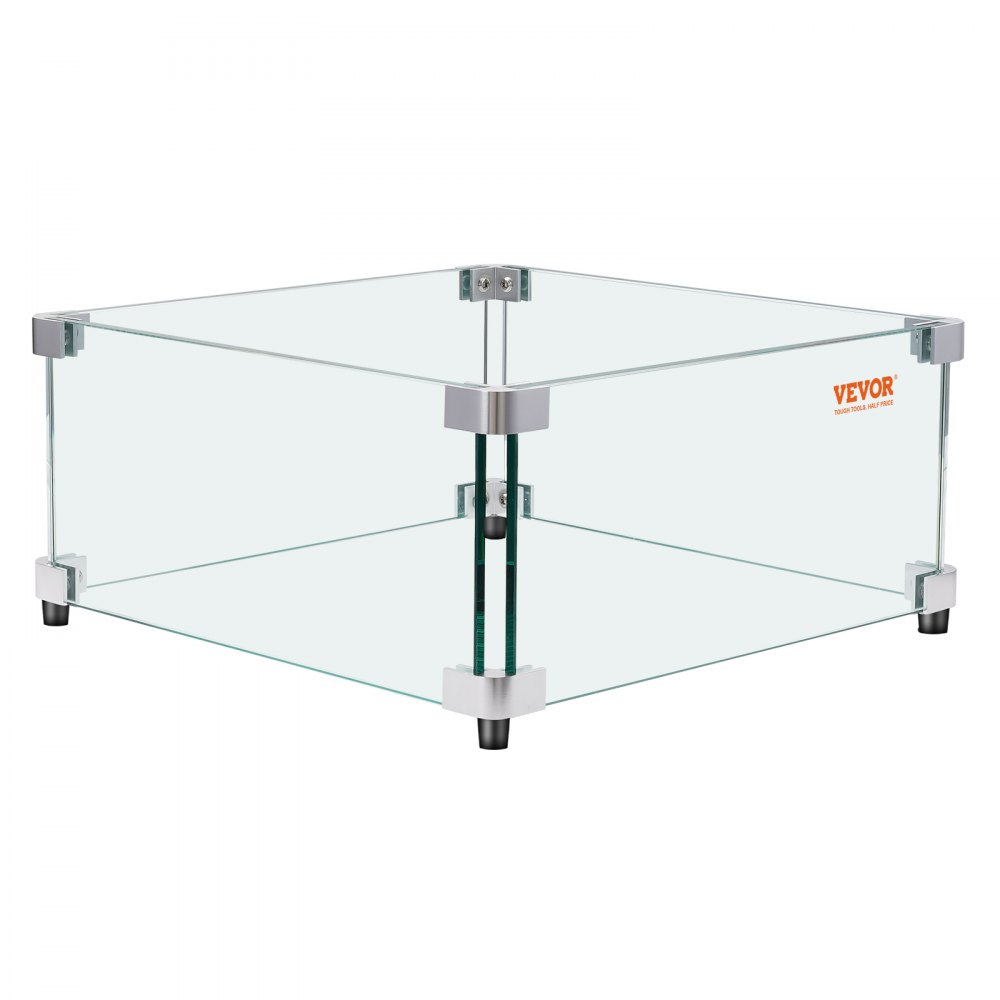 VEVOR Gas Fire Pit Wind Guard for Square Fire Table, 19 x 19 x 7.5 inch Clear Tempered Wind Guard for Firepits, 0.31 inch Thick Square Glass Shield, Glass Panel with Hard Corner Bracket & Feet - HKFFZGHBLZFXVKL90V0