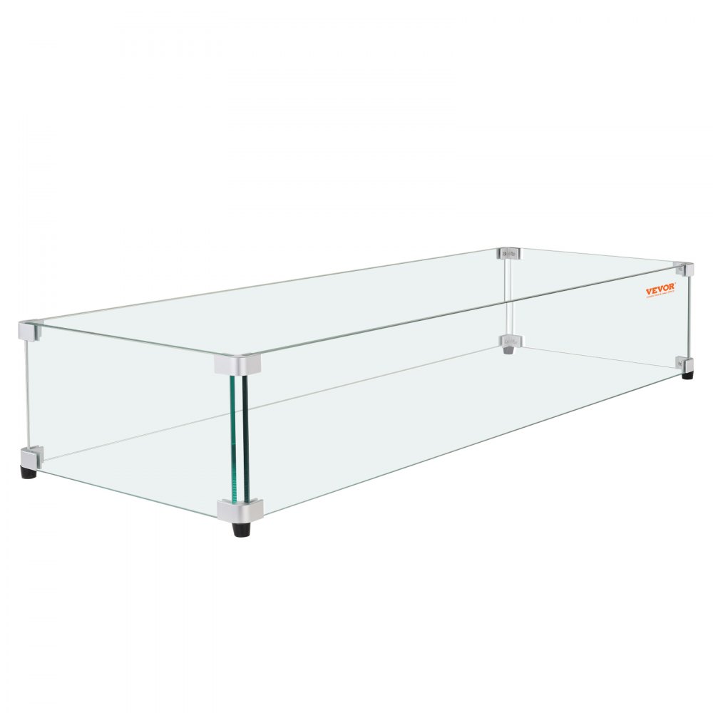 VEVOR Glass Wind Guard for Rectangular Fire Pit Table 36 x 16 x 7.5 Inch, 0.31 inch Thick and Sturdy Tempered Glass Panel with Hard Aluminum Corner Bracket & Rubber Feet, Easy to Assemble - HKFFZGHBLZFX8O552V0