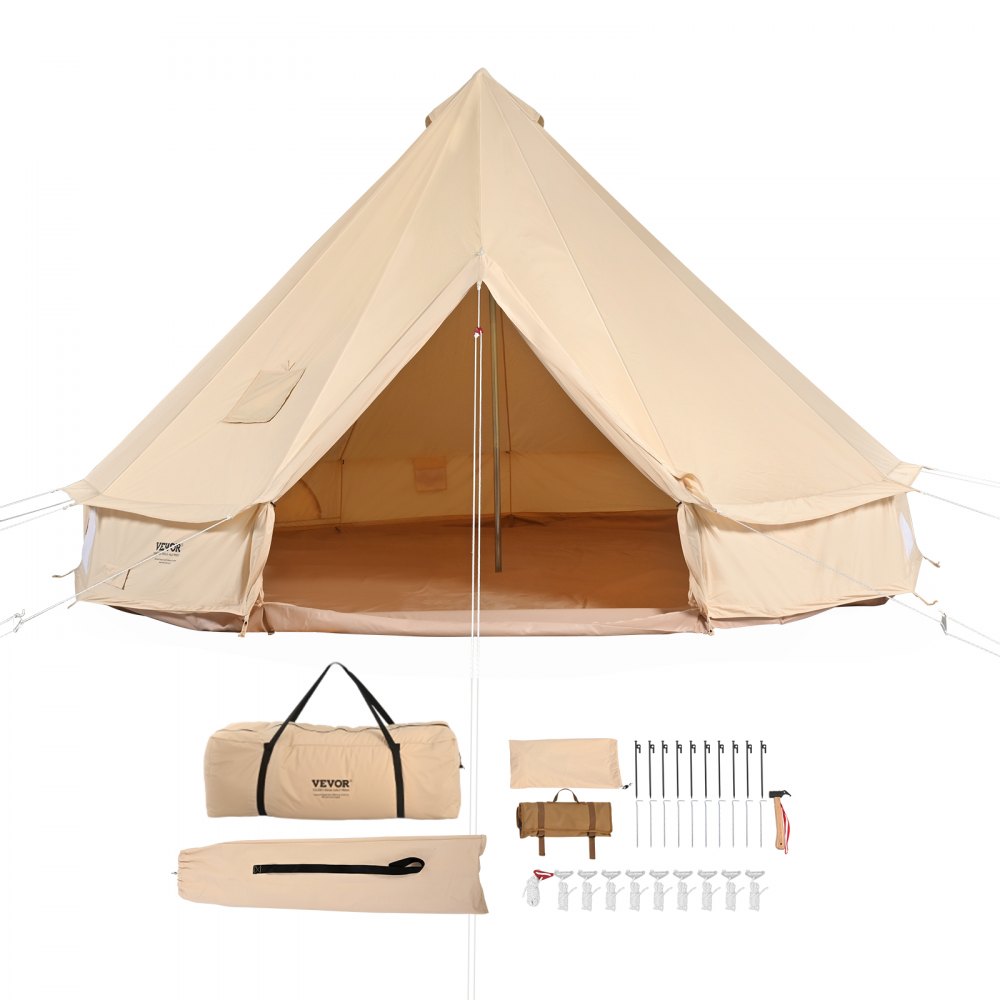 VEVOR 3-5 Person Canvas Glamping Bell Tent, Breathable Waterproof Yurt Tent with Stove Jack and Detachable Side Wall for Family Camping, 10'x 10'x98"(Diameter 3M) - FBZXZP3MMGBZ2X4C2V0
