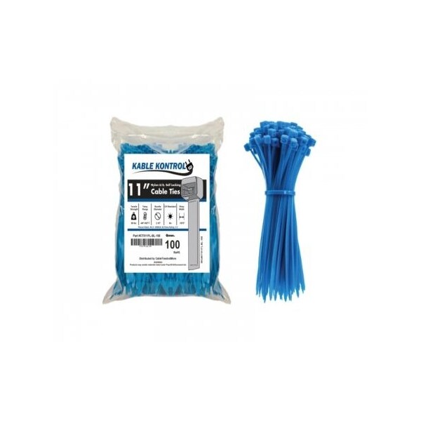 Kable Kontrol Zip Ties - 11in Long - 100 Pc Pk - Fluorescent Blue - Nylon - 50 Lbs Tensile Strength - CT511FL-BL-100