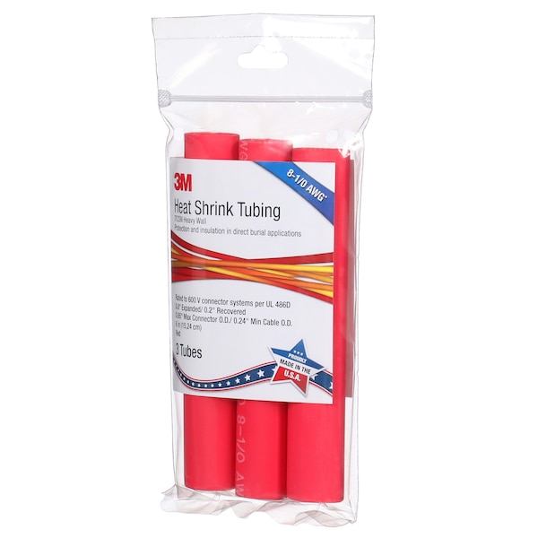 3M Shrink Tubing, 0.8in ID, Red, 6in, PK3 - ITCSN-0800-6"-RED-12-3 PC PKS