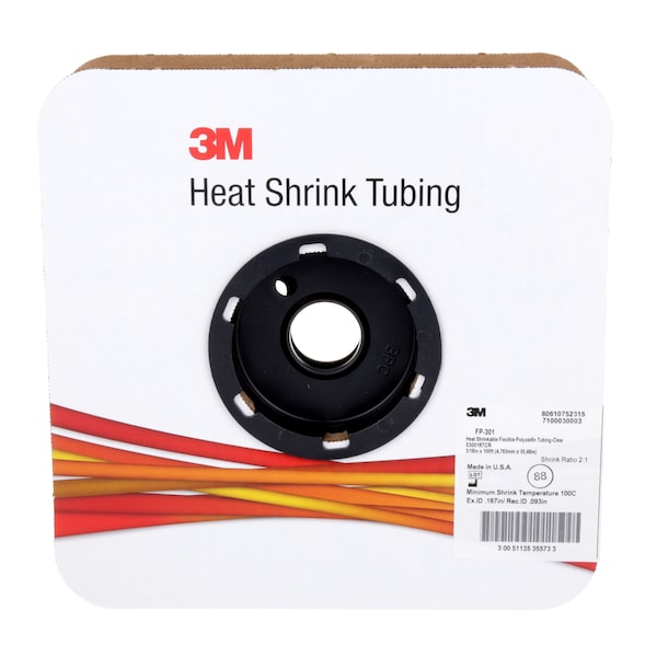 3M Shrink Tubing, 0.187in ID, Clear, 100ft - FP301-3/16-100'-CLEAR-SPOOL