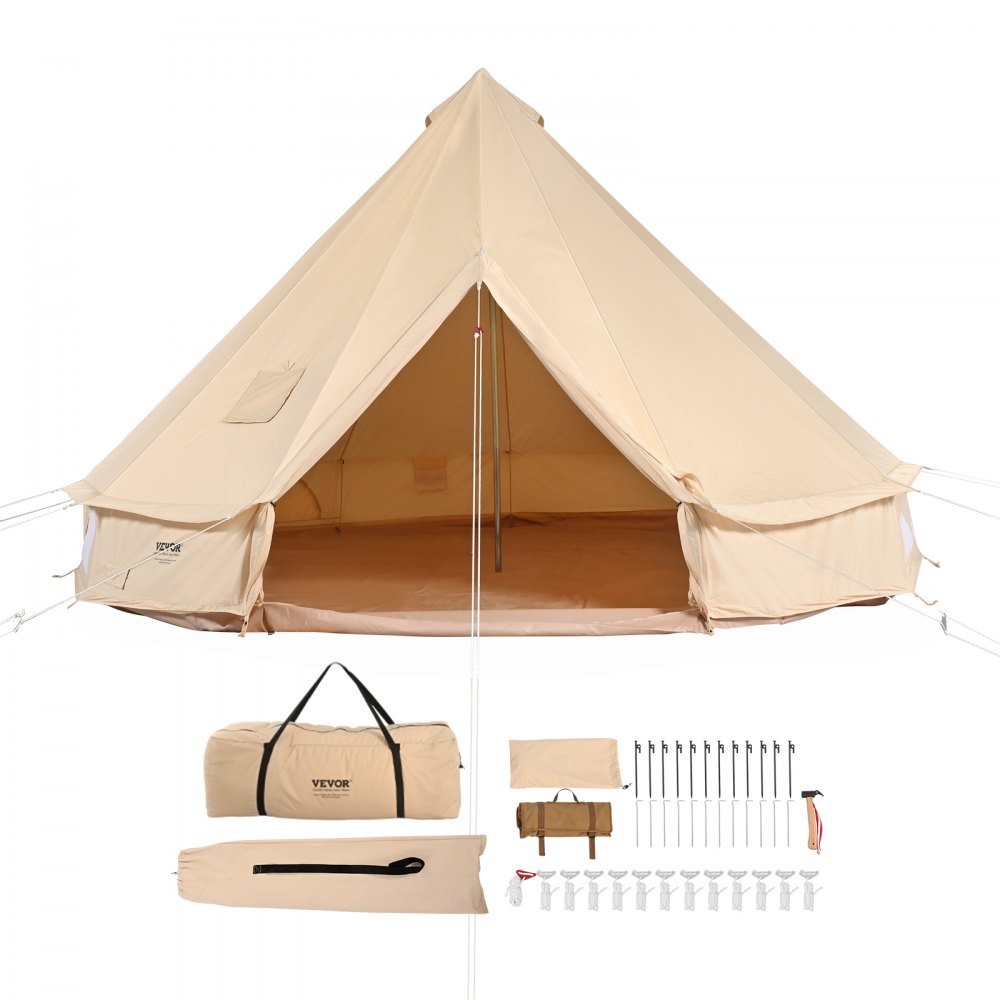 VEVOR 8-10 Person Canvas Glamping Bell Tent, Breathable Waterproof Yurt Tent with Stove Jack and Detachable Side Wall for Family Camping,16'x16'x118 "(Diameter 5M) - FBZXZP5MMGBZ364SNV0