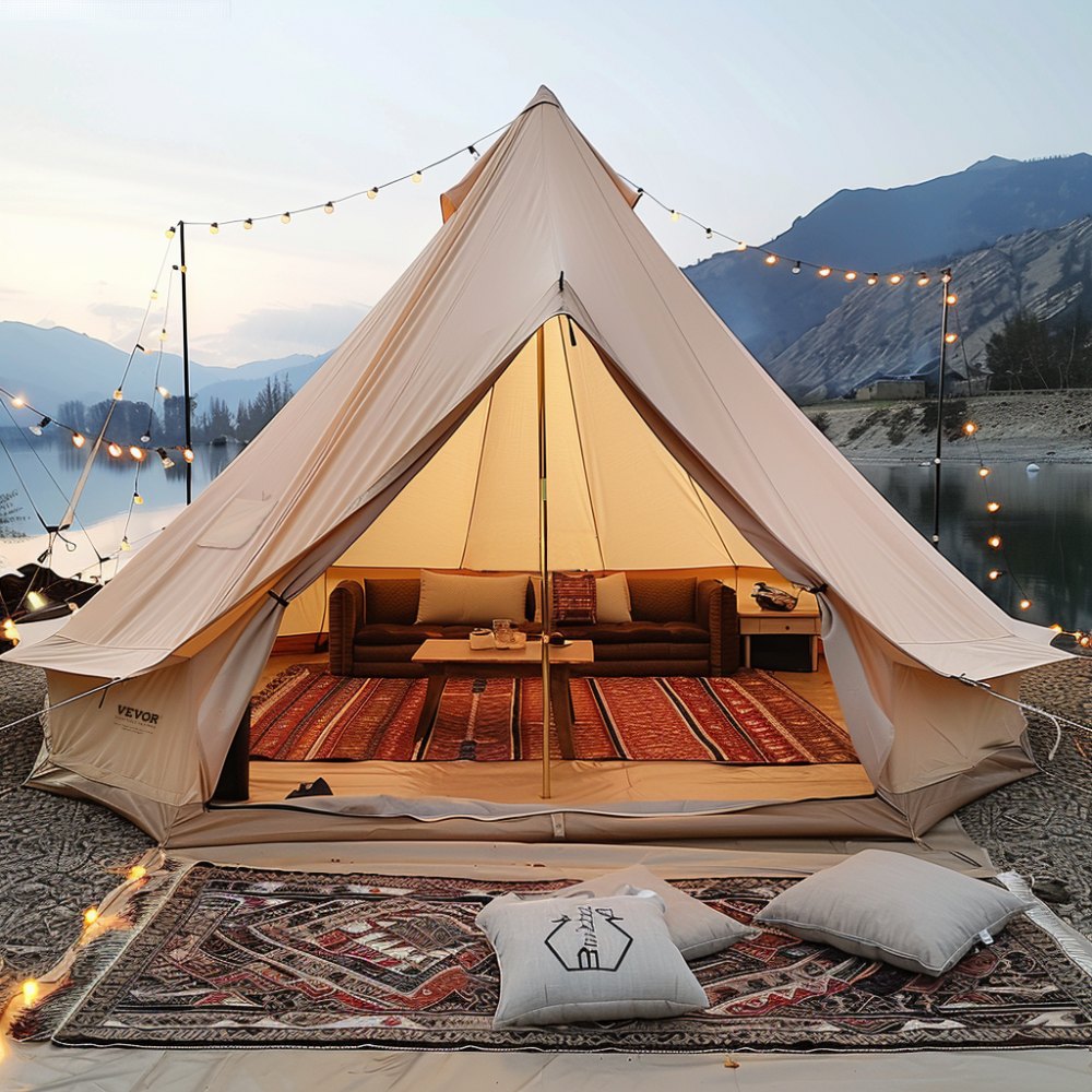 VEVOR 12 Person Canvas Glamping Bell Tent, Breathable Waterproof Large Yurt Tent with Stove Jack and Detachable Side Wall for Family Camping, 23'x23'x137"(Diameter 7M) - FBZXZP7MMGBZ9SSOBV0