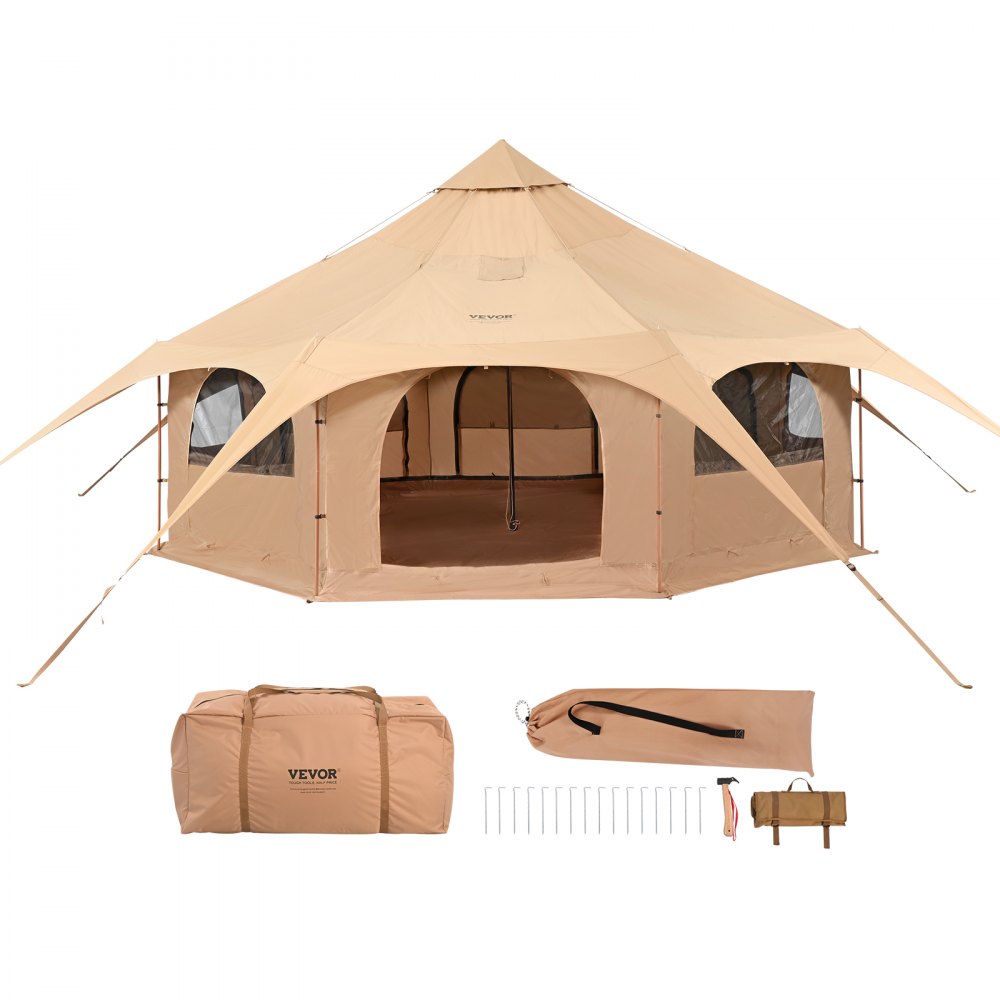 VEVOR Canvas Tent, 4 Seasons 5 m/16.4 ft Bell Tent, Canvas Tent for Camping with Stove Jack, Breathable Yurt Tent for up to 8 People, Family Camping Outdoor Hunting Party - FBZXZP5MMXTZ97PYKV0