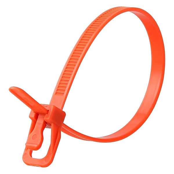 Retyz Releasable Tie, Orange, Nylon, PK100 - EVT-S12OR-TA