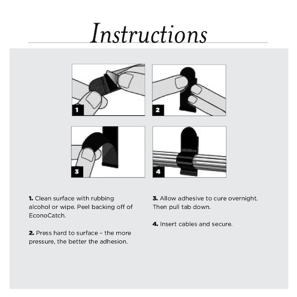 Rip-Tie Strap, Adhesive Back, Black, 1x3", PK20 - B-H3-E20-BK