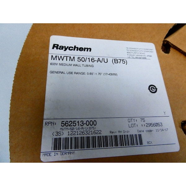 Raychem MEDIUM WALL HEAT SHRINK TUBING 0.65-1.7IN 75FT WIRE SPLICE KIT & HEAT SHRINK TUBING - MWTM 50/16-A/U (B75)