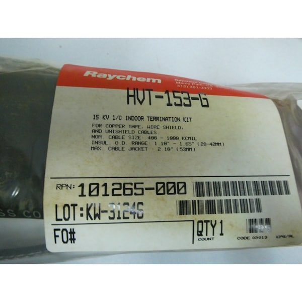 Raychem 15KV 1/C INDOOR TERMINATION KIT 1.10IN-1.65IN WIRE SPLICE KIT & HEAT SHRINK TUBING, 3PK - HVT-153-G