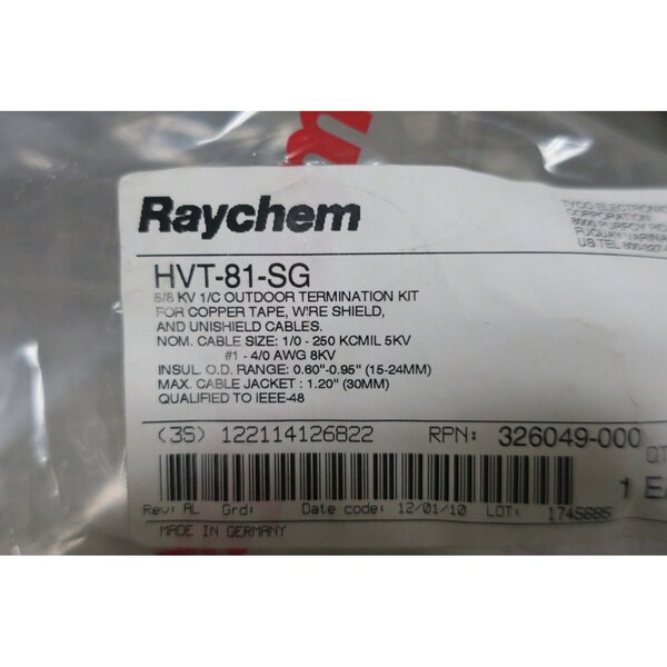 Raychem 58Kv 1C Outdoor Termination Kit Wire Splice Kit  Heat Shrink Tubing, HVT81SG - HVT-81-SG