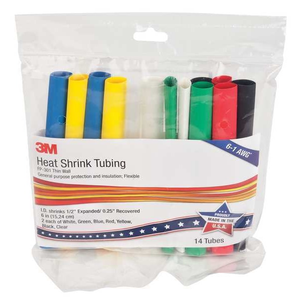 3M Shrink Tubing, 0.5in ID, Colors, 6in, PK14 - FP-301 1/2" COLOR