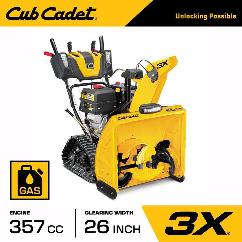 Cub Cadet 3X 26 in. 357cc Track Drive Three-Stage Electric Start Gas Snow Blower with Steel Chute Power Steering Heated Grips - 3X 26 TRAC w/LED Light Bar