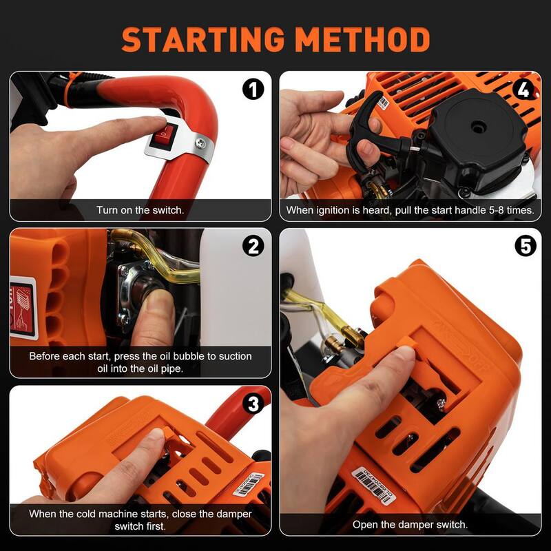 YIYIBYUS 52 cc Gasoline Engine Single-Cylinder 2-Stroke Post Hole Digger with 4 in./6 in./8 in. Bits - OT-C001-090+91