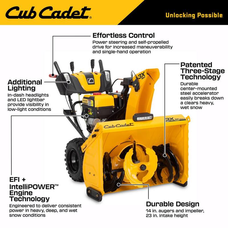 Cub Cadet 3X MAX 34 in. 420cc Fuel Injected (EFI) Three-Stage Electric Start Gas Snow Blower w/IntelliPower Hydrostatic Drive - 3X 34" MAX Hydro EFI IntelloPower
