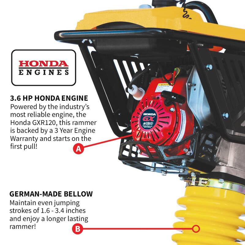 Tomahawk Power 3.5 HP Honda Vibratory Rammer Tamper with Honda GX120R Engine - TR68H