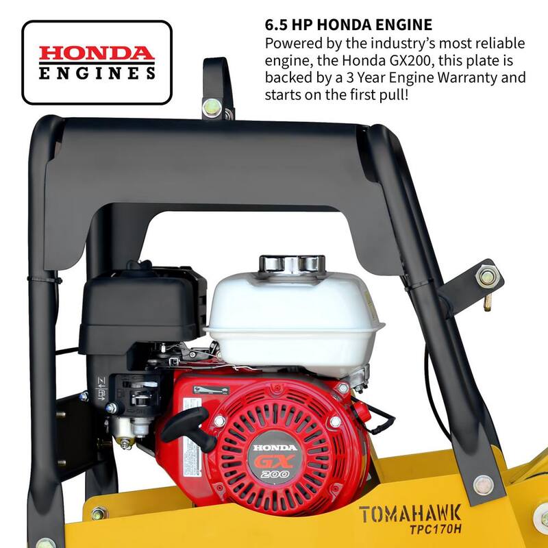 Tomahawk Power 6.5 HP Honda Reverse Hydraulic Plate Compactor for Asphalt, Aggregate, Cohesive Soil Compaction - TPC170H