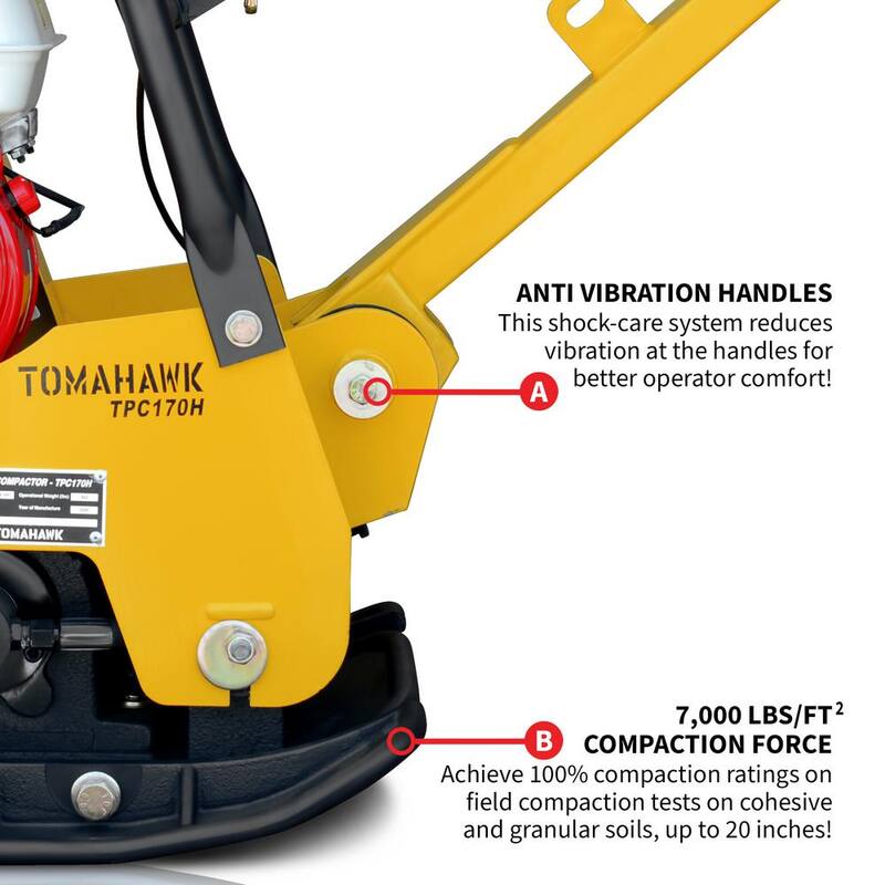 Tomahawk Power 6.5 HP Honda Reverse Hydraulic Plate Compactor for Asphalt, Aggregate, Cohesive Soil Compaction - TPC170H