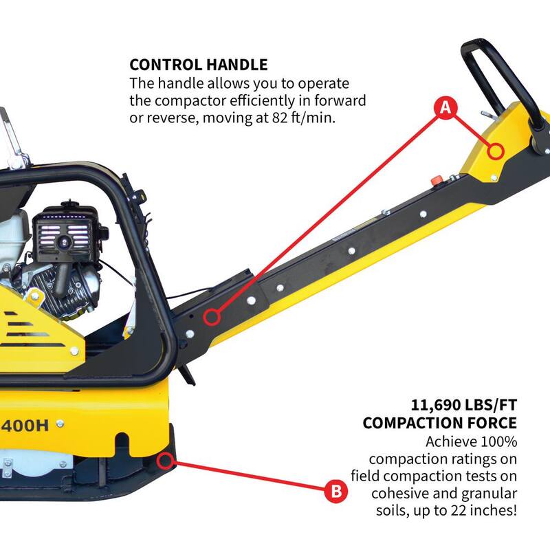 Tomahawk Power 9 HP Reverse Plate Compactor Honda GX270 Gas-Powered 11,690 lbs./sq. ft. for Soil Compaction - TPC400H