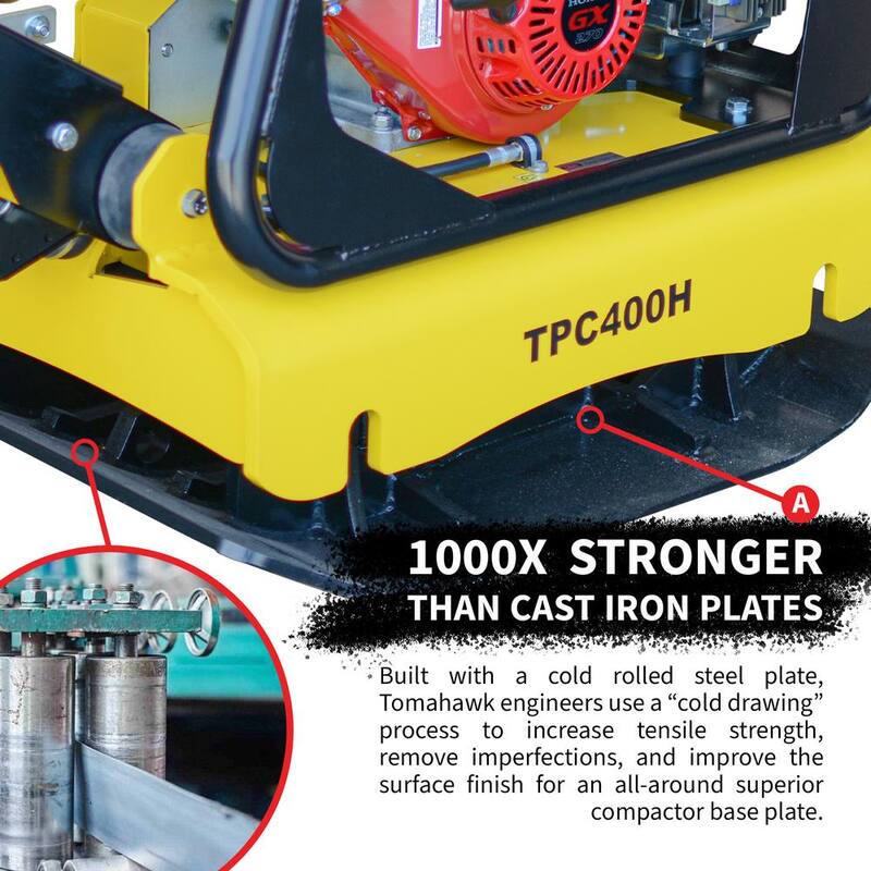 Tomahawk Power 9 HP Reverse Plate Compactor Honda GX270 Gas-Powered 11,690 lbs./sq. ft. for Soil Compaction - TPC400H