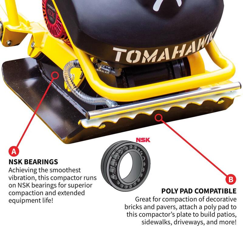 Tomahawk Power 5.5 HP Honda Vibratory Plate Compactor for Asphalt, Aggregate, Cohesive Soil Compaction with 3.5 Gal. Water Tank - TPC90H
