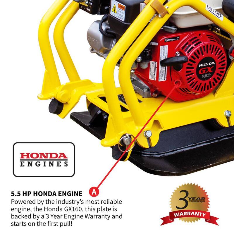Tomahawk Power 5.5 HP Honda Vibratory Plate Compactor for Asphalt, Aggregate, Cohesive Soil Compaction with 3.5 Gal. Water Tank - TPC90H