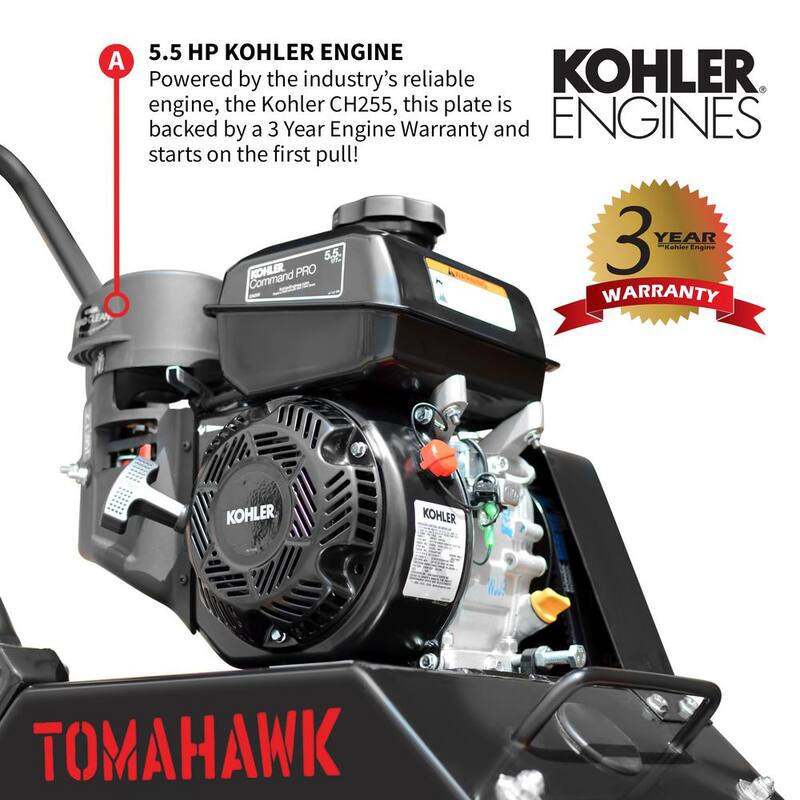 Tomahawk Power Vibratory Plate Compactor for Soil Compaction with Kohler Engine and 3 Year Warranty - TPC80