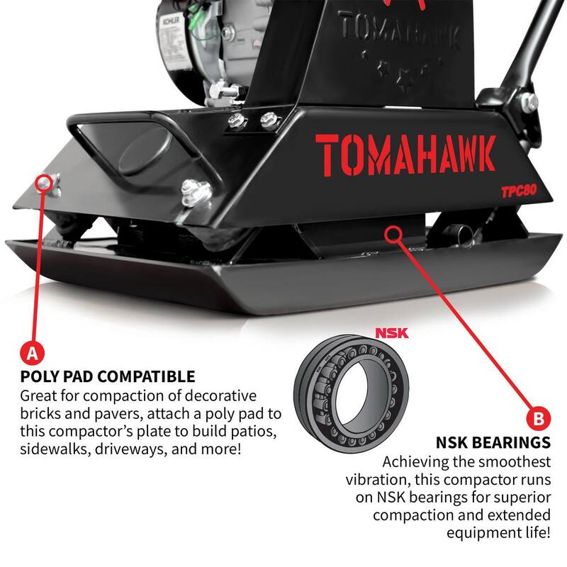 Tomahawk Power Vibratory Plate Compactor for Soil Compaction with Kohler Engine and 3 Year Warranty - TPC80