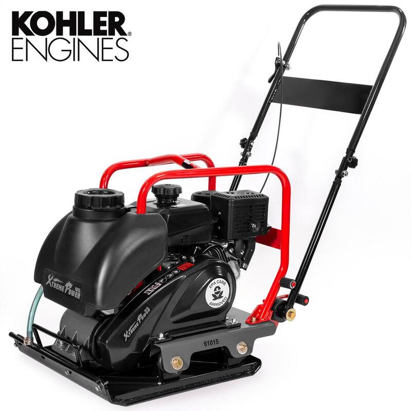 XtremepowerUS 6 HP 208 cc Kohler Gas Engine Vibratory Plate Compactor with 3.15 Gal. Water Tank, 3000 lbs. Compaction Force - 61015-H
